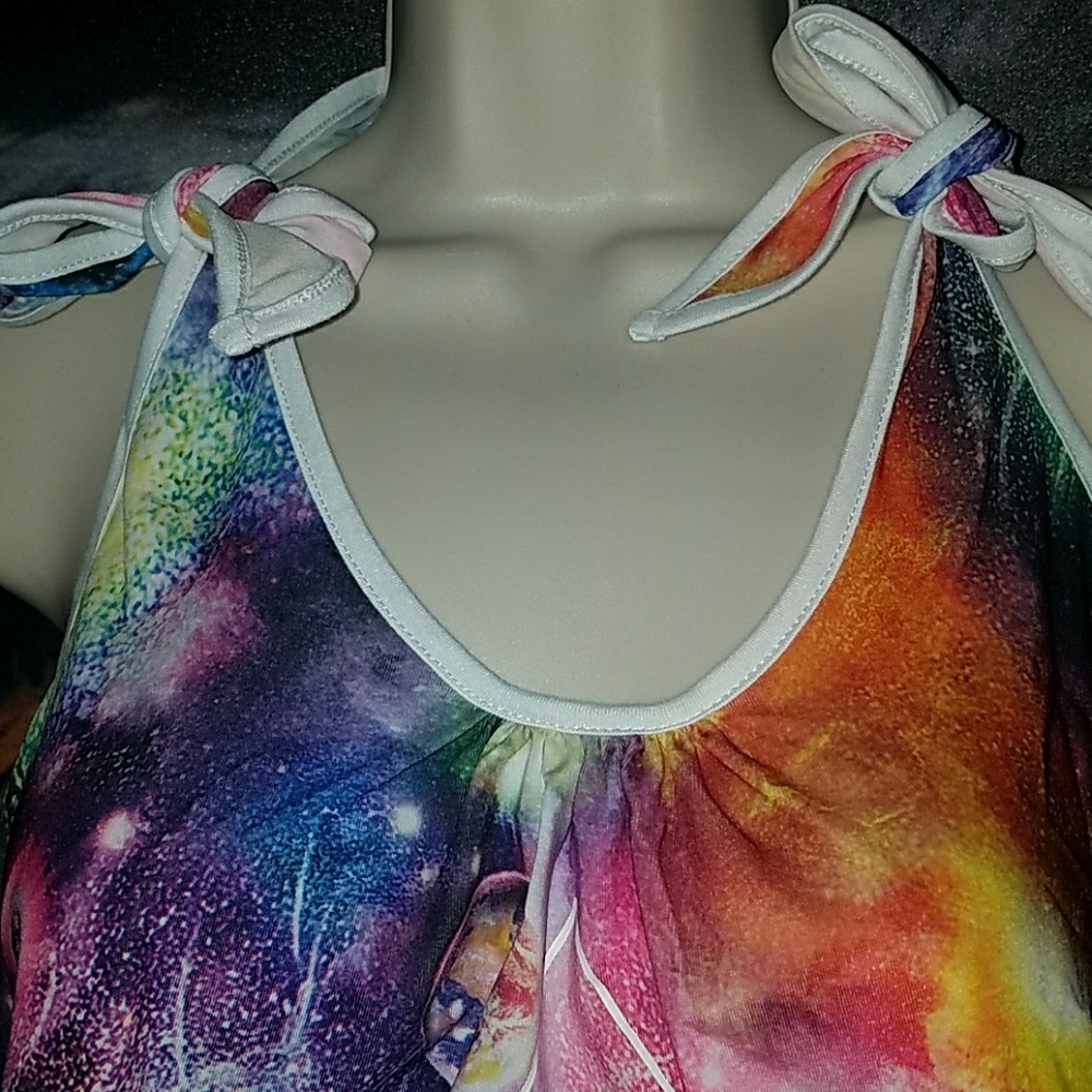 Too Fast F@cking I Love Outer Space and Beyond Tie Dye UFO Galaxy Tied Tank Top - Picture 4 of 8